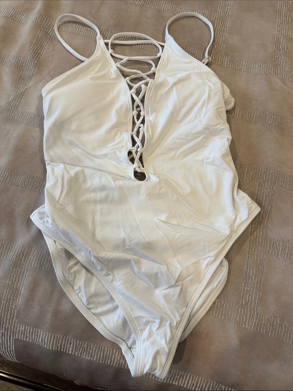 La Blanca White Lace-Up One-Piece Swimsuit